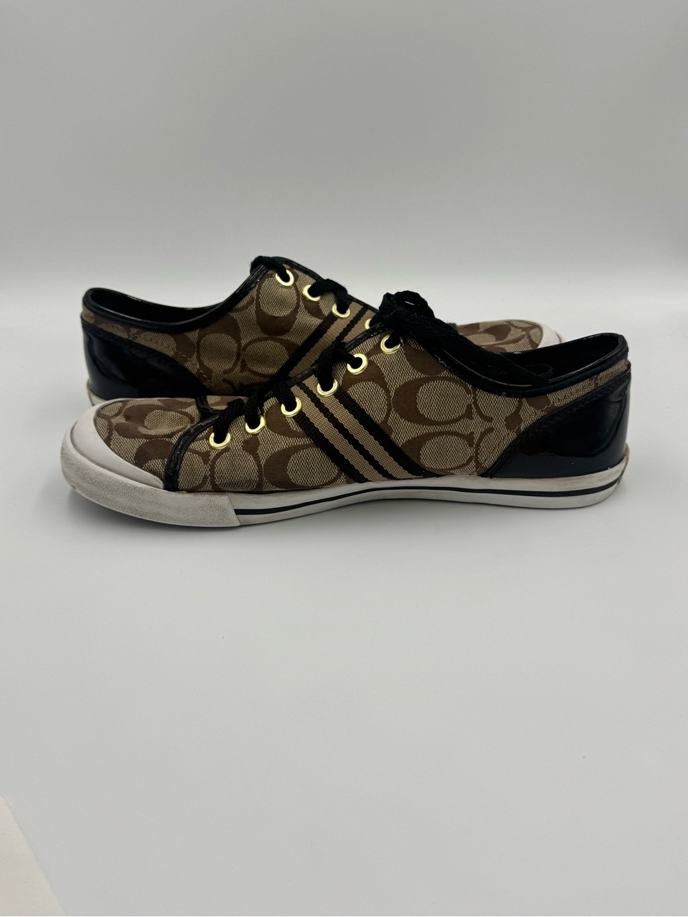 Coach Brown Signature Canvas Low-Top Sneakers with Black Trim - Picture 9 of 15